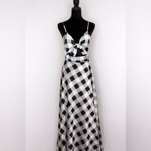 Petal & Pup Black White Gingham Cutout Maxi Dress Tie Front Size 6